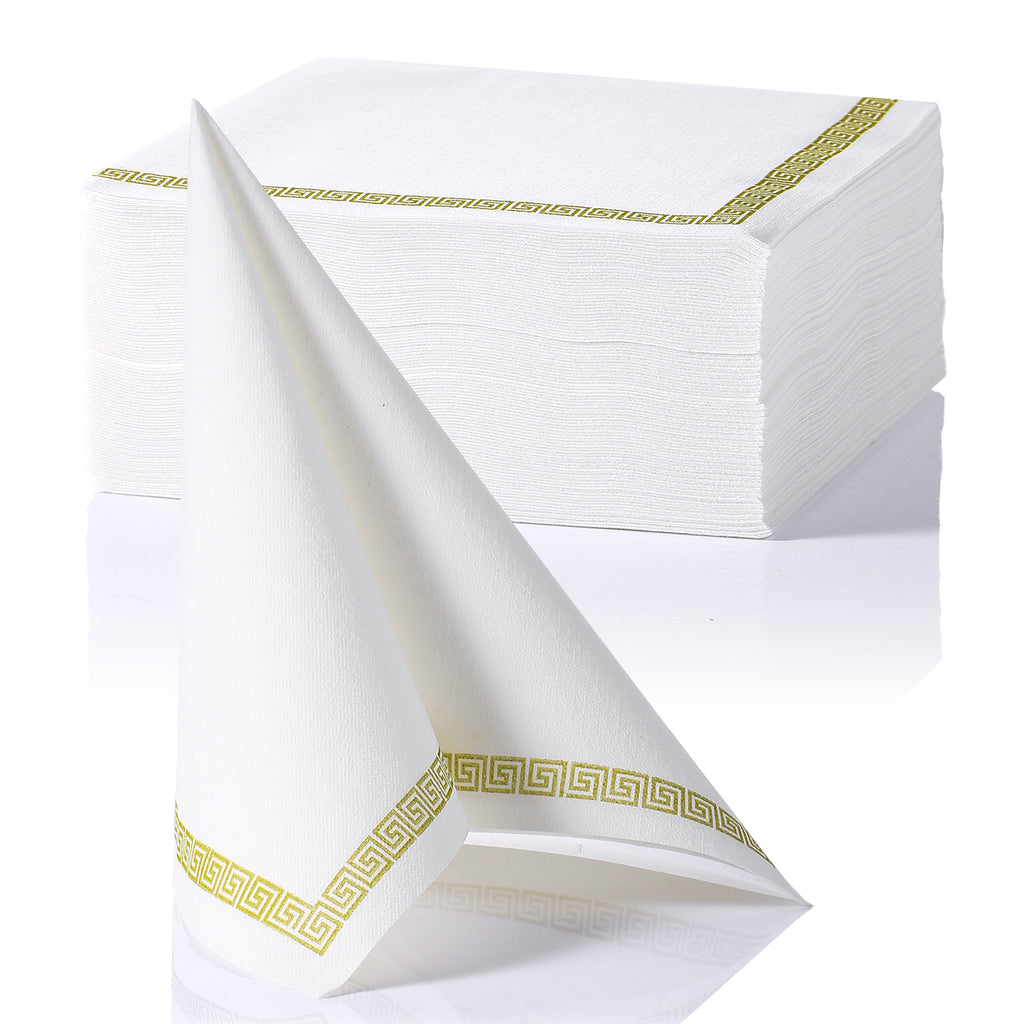 MORGIANA Airlaid White Napkins with Design White Paper Linen Feel Napkins Disposable Serviettes, 40 x 40cm, Pack of 50