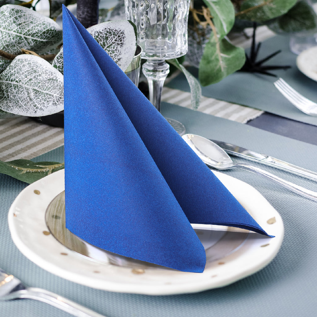 MORGIANA Dark Blue Napkins Paper, Linen Feel Napkins Disposable Blue Serviettes, 40 x 40cm, Pack of 50