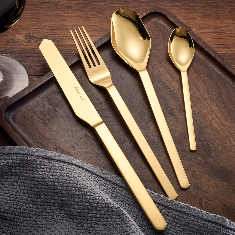 MORGIANA Gold Stainless Steel Flatware Sets, 16 Pieces Cutlery Serving Set, Silverware Set