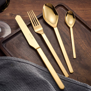 MORGIANA Gold Stainless Steel Flatware Sets, 16 Pieces Cutlery Serving Set, Silverware Set