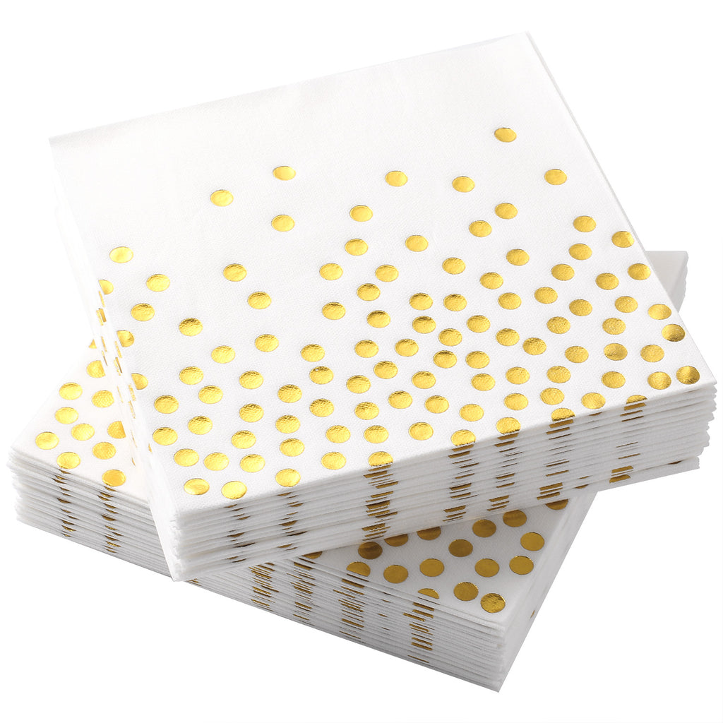 MORGIANA Airlaid Napkins Paper White and Gold, Linen Feel Napkins Disposable Serviettes, Valentine's day napkins40 x 40cm, Pack of 50