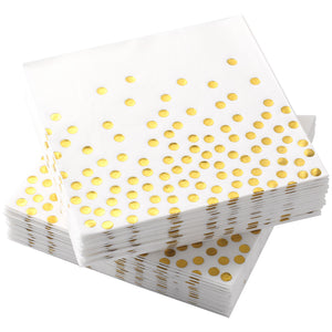 MORGIANA Airlaid Napkins Paper White and Gold, Linen Feel Napkins Disposable Serviettes, Valentine's day napkins40 x 40cm, Pack of 50