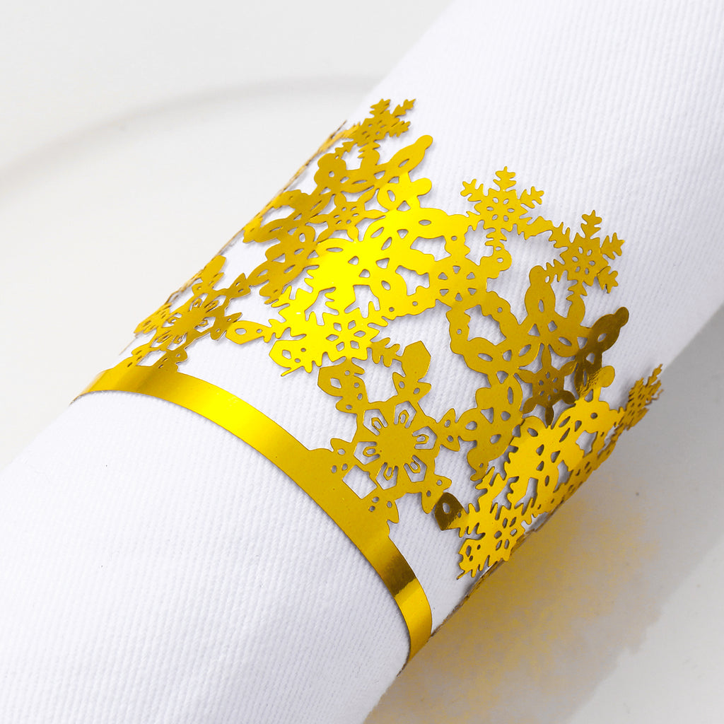 MORGIANA 50pcs Shiny Snow Paper Napkin Rings Gold Disposable Napkin Rings for Wedding Party Christmas
