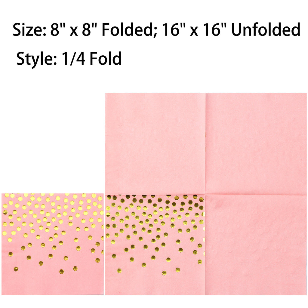 MORGIANA Airlaid Pink Napkins, Pink and Gold Linen Feel Napkins Wedding Napkin Serviettes, 40 x 40cm, Pack of 50