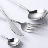 White and Silver 8 Pieces Flatware Sets Shiny 18/10 Stainless Steel Cutlery Set, Service for 2