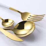 White and Gold 8 Pieces Flatware Sets Shiny 18/10 Stainless Steel Cutlery Set, Service for 2