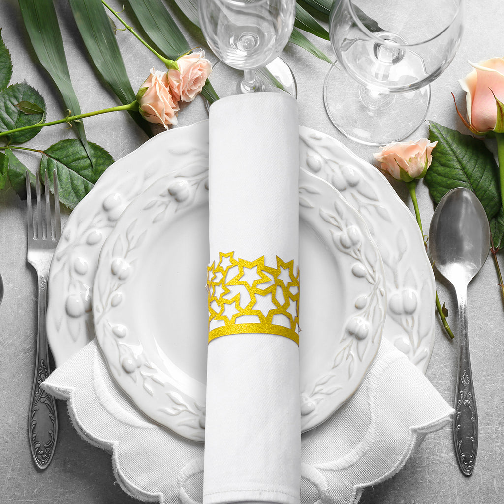 MORGIANA 50pcs Shiny Star Paper Napkin Rings Gold Disposable Napkin Rings for Wedding Party Christmas