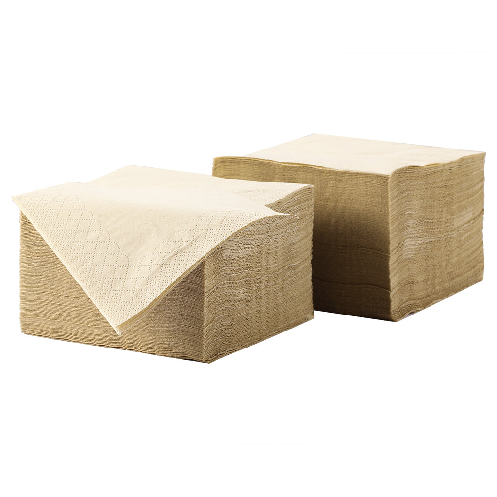 MORGIANA 200 Pieces Cocktail Napkins Brown Bamboo Napkins Linen Cocktail Napkin, 25x25cm