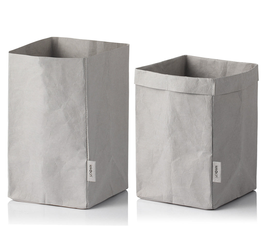 2PCS Washable Kraft Paper Bags Grey Eco-friendly Reusable Paper Bags Storage Bag for Fruits Bread Vegetables Plants