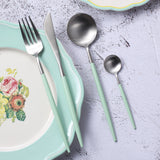 24 Pieces Green and Silver Matt Flatware set 18/11 Stainless Steel Cutlery set