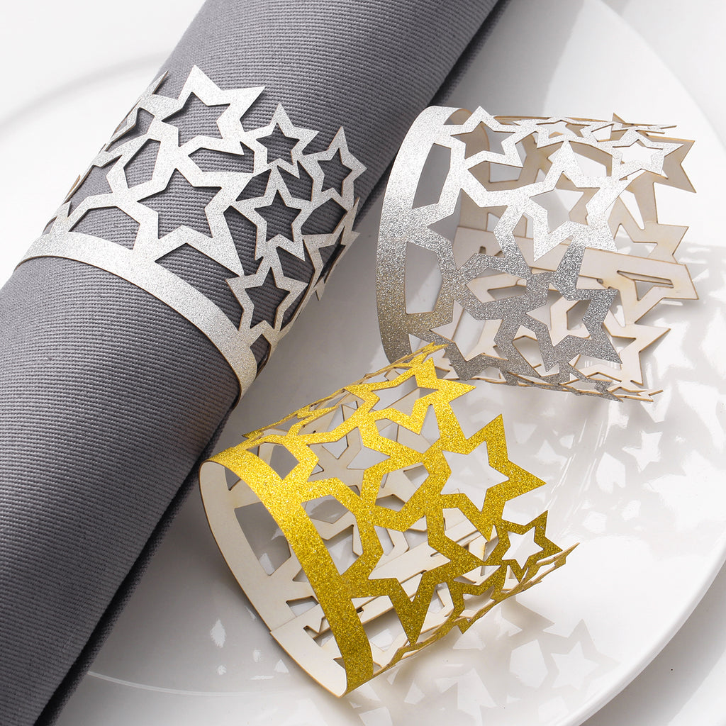 MORGIANA 50pcs Shiny Star Paper Napkin Rings Gold Disposable Napkin Rings for Wedding Party Christmas