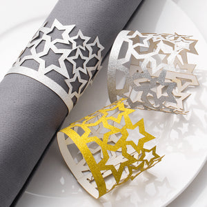 MORGIANA 50pcs Shiny Star Paper Napkin Rings Gold Disposable Napkin Rings for Wedding Party Christmas