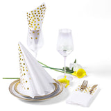 MORGIANA Airlaid Napkins Paper White and Gold, Linen Feel Napkins Disposable Serviettes, Valentine's day napkins40 x 40cm, Pack of 50