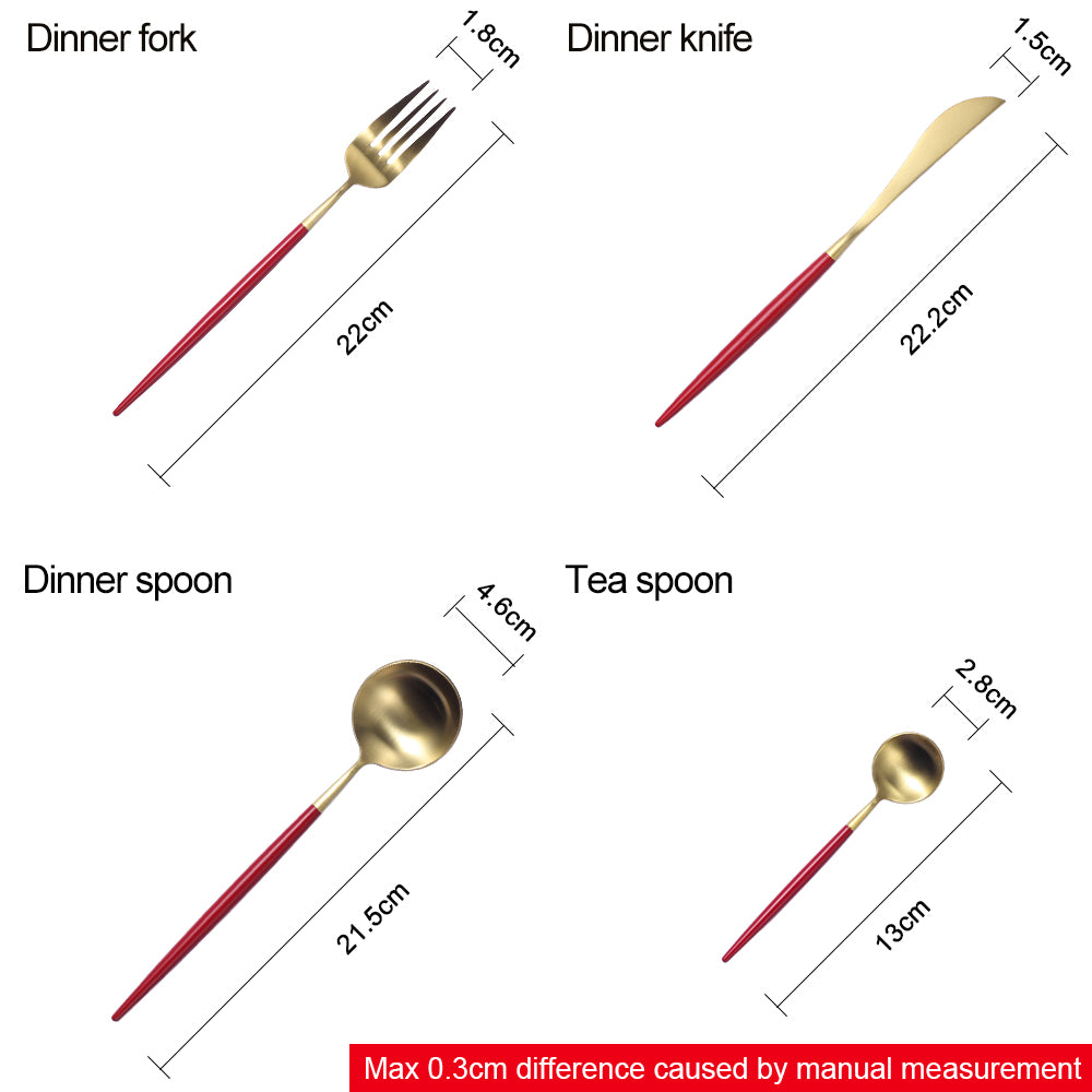 24 Pieces Red and Gold Matt Flatware set 18/11 Stainless Steel Cutlery set