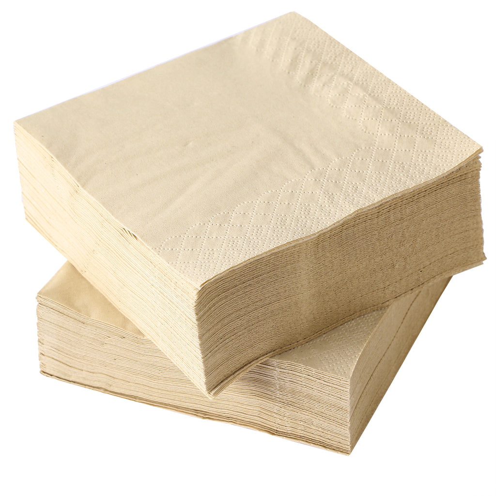 MORGIANA 200 Pieces Cocktail Napkins Brown Bamboo Napkins Linen Cocktail Napkin, 25x25cm