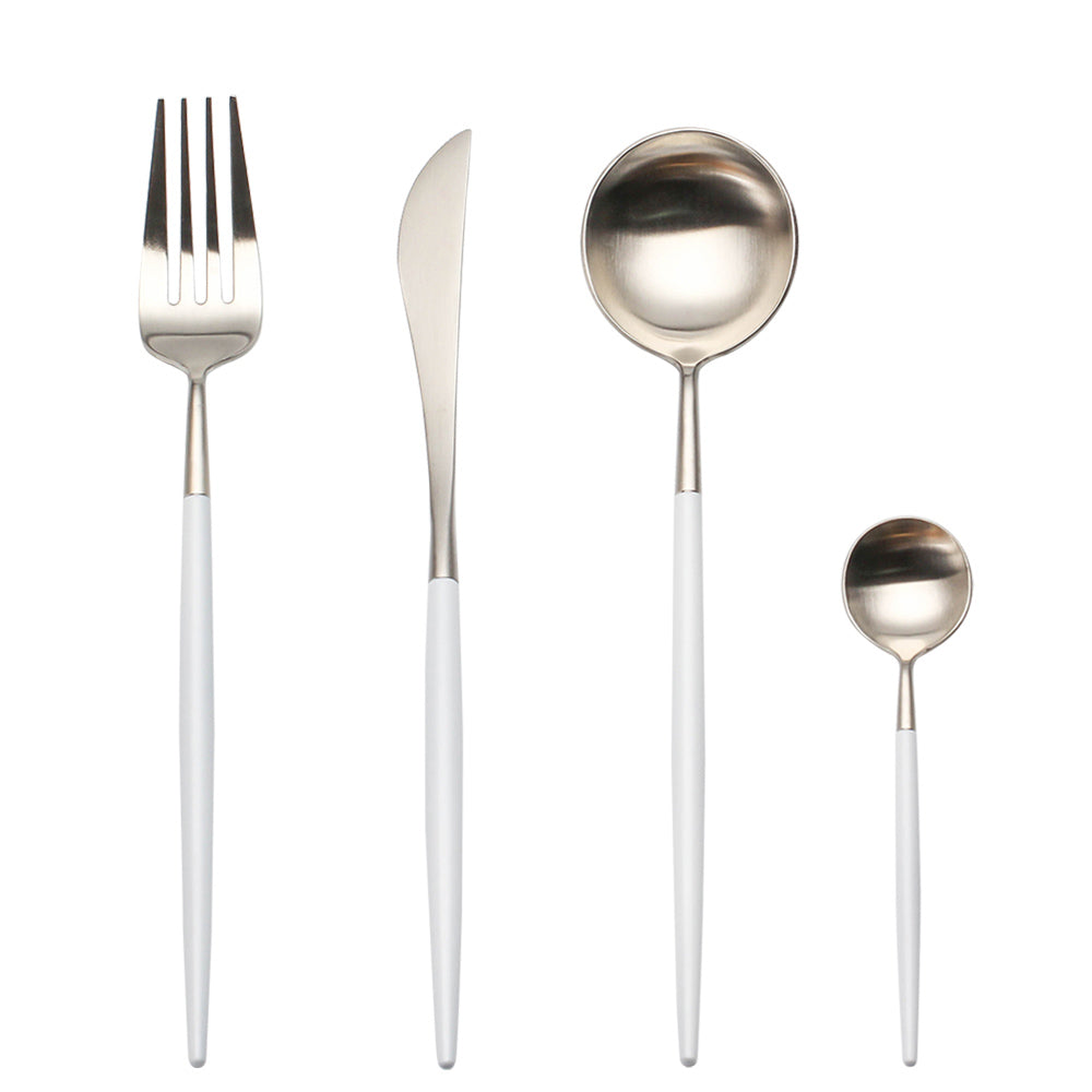 4 Pieces Matt Flatware set 18/11 Stainless Steel Cutlery set White and Silver
