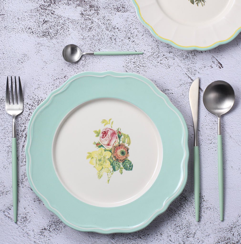 24 Pieces Green and Silver Matt Flatware set 18/11 Stainless Steel Cutlery set