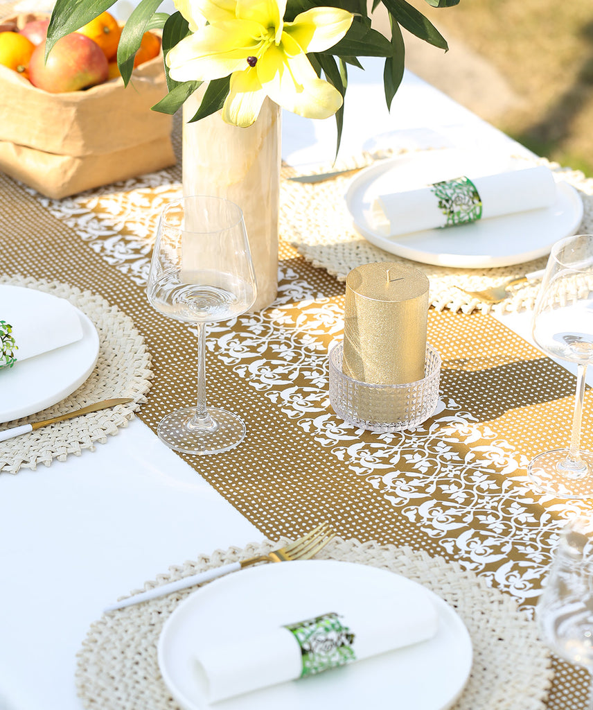 MORGIANA Disposable PaperBrown Green Table Runners Airliad Paper Green Table placemats for Party Wedding
