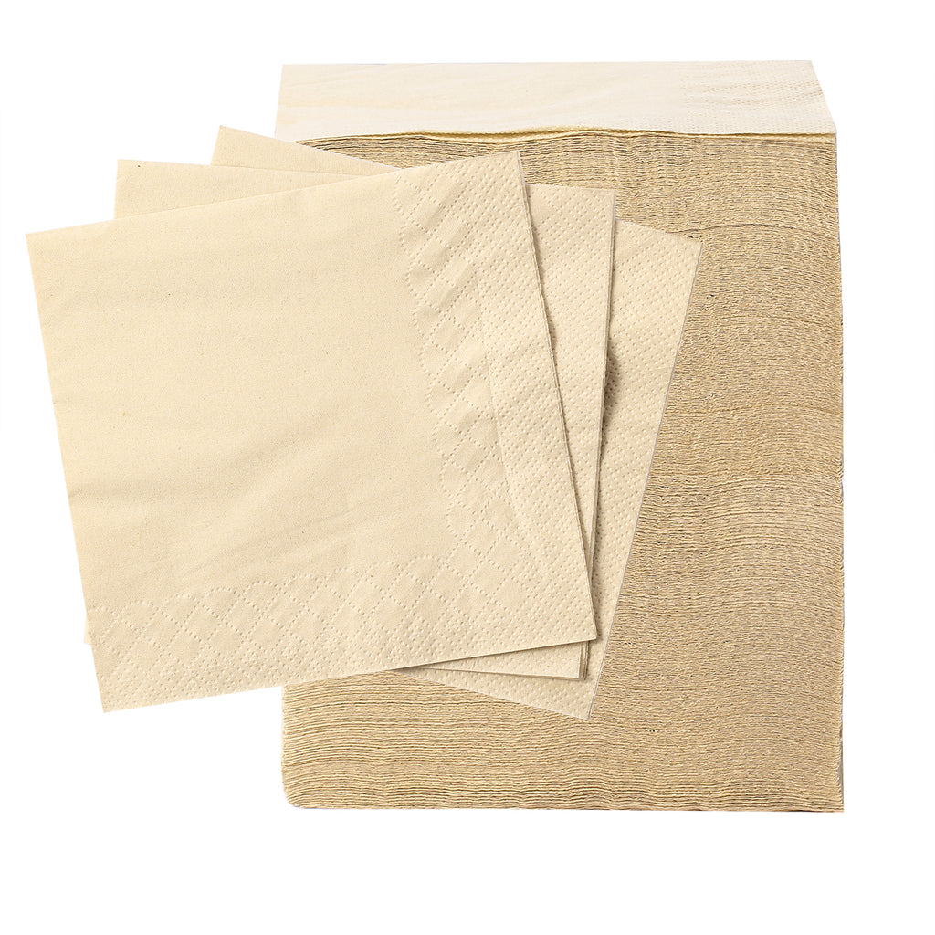 MORGIANA 200 Pieces Cocktail Napkins Brown Bamboo Napkins Linen Cocktail Napkin, 25x25cm