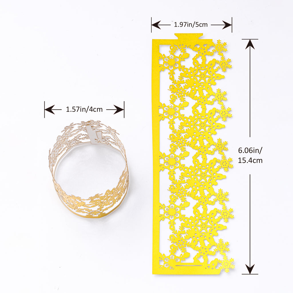 MORGIANA 50pcs Shiny Snow Paper Napkin Rings Gold Disposable Napkin Rings for Wedding Party Christmas
