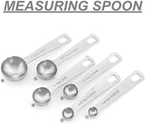 18/8 Stainless Steel Metal Measuring Spoons, Ergonomic Set of 6 for Dry and Liquid Ingredients, Narrow Shape Easily Fits in Spice Jars