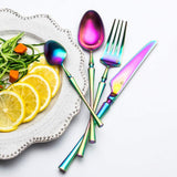 4 Pieces Matt Flatware set Colorful Stainless Steel Gold Cutlery set Tableware set