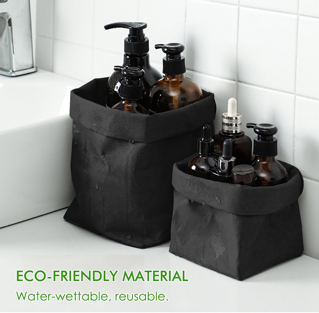 2PCS Washable Kraft Paper Bags Black Eco-friendly Reusable Paper Bags Storage Bag for Fruits Bread Vegetables Plants