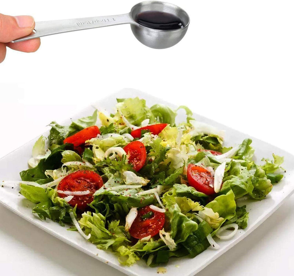 18/8 Stainless Steel Metal Measuring Spoons, Ergonomic Set of 6 for Dry and Liquid Ingredients, Narrow Shape Easily Fits in Spice Jars