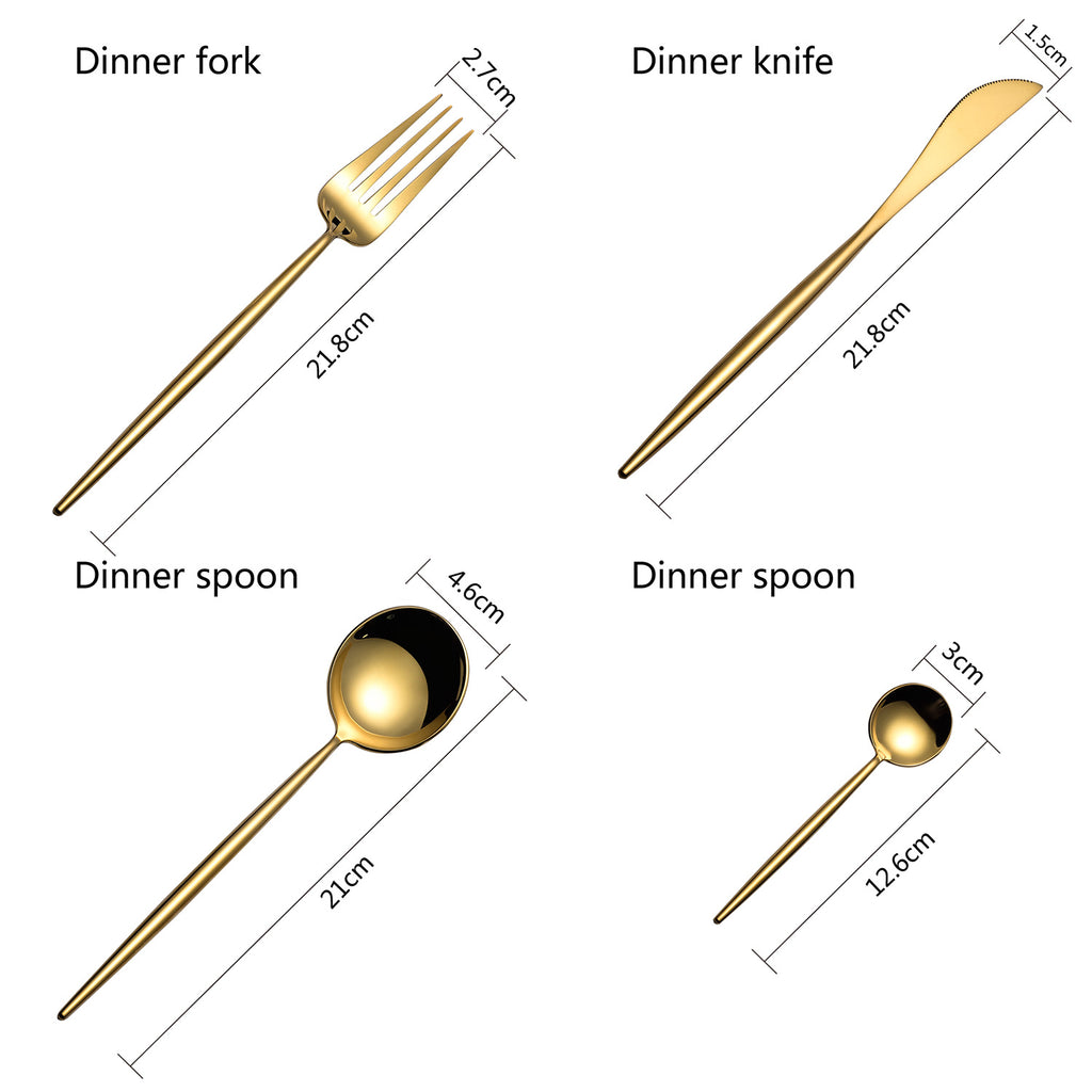 Shiny Pure Gold 8 Pieces Flatware Sets 18/10 Stainless Steel Cutlery Set, Service for 2