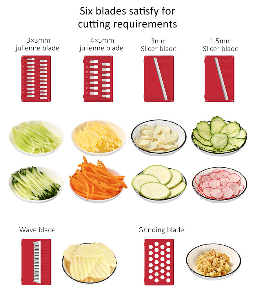 Vegetable Chopper, Food Slicer Dicer, 6 Interchangeable Blades Set with Food Container for Potato Tomato Onion Salad Fruit