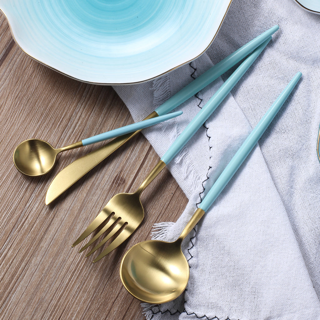 24 Pieces Blue and Gold Matt Flatware set 18/11 Stainless Steel Cutlery set