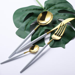 White and Gold 8 Pieces Flatware Sets Shiny 18/10 Stainless Steel Cutlery Set, Service for 2