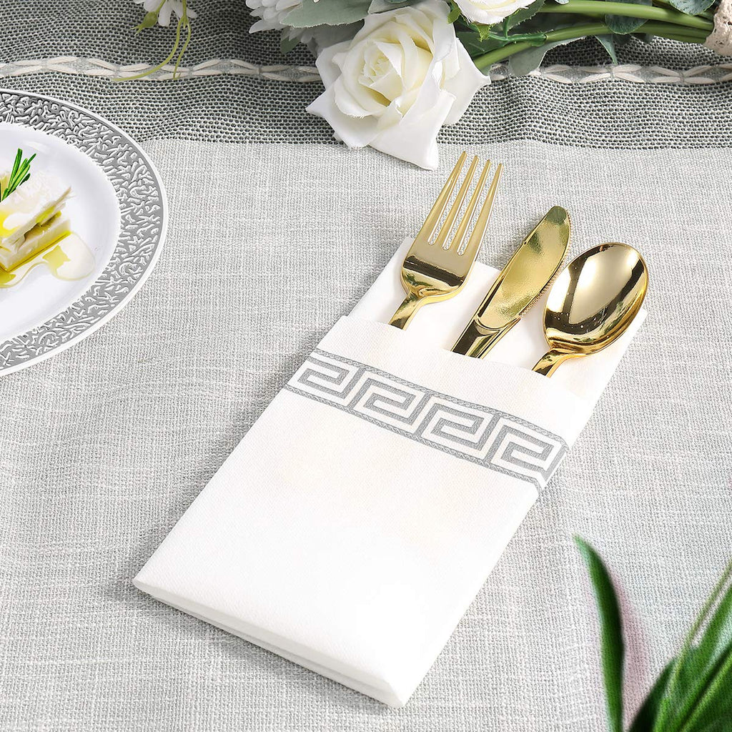 MORGIANA 100PCS Linen Feel White Napkins, Guest Hand Towels, Cloth-like Silver Napkin for Christmas Wedding Party Birthday