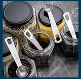 18/8 Stainless Steel Metal Measuring Spoons, Ergonomic Set of 6 for Dry and Liquid Ingredients, Narrow Shape Easily Fits in Spice Jars