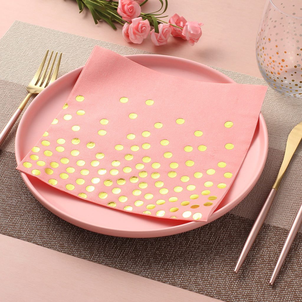 MORGIANA Airlaid Pink Napkins, Pink and Gold Linen Feel Napkins Wedding Napkin Serviettes, 40 x 40cm, Pack of 50