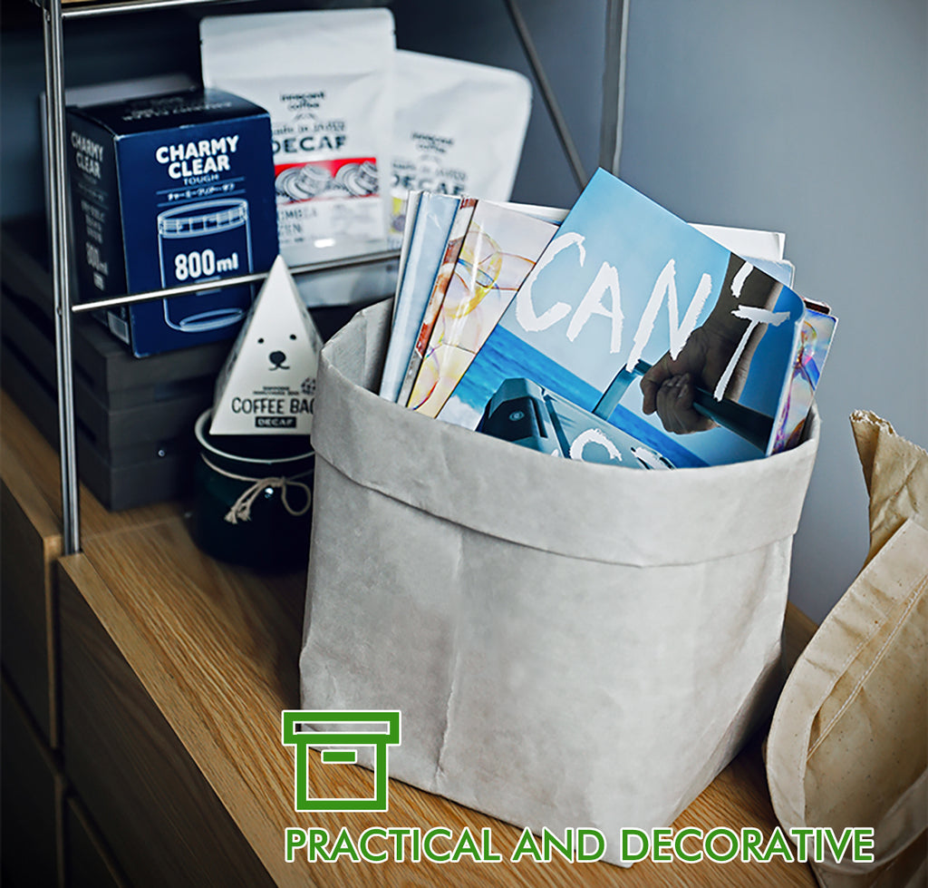 2PCS Washable Kraft Paper Bags Grey Eco-friendly Reusable Paper Bags Storage Bag for Fruits Bread Vegetables Plants