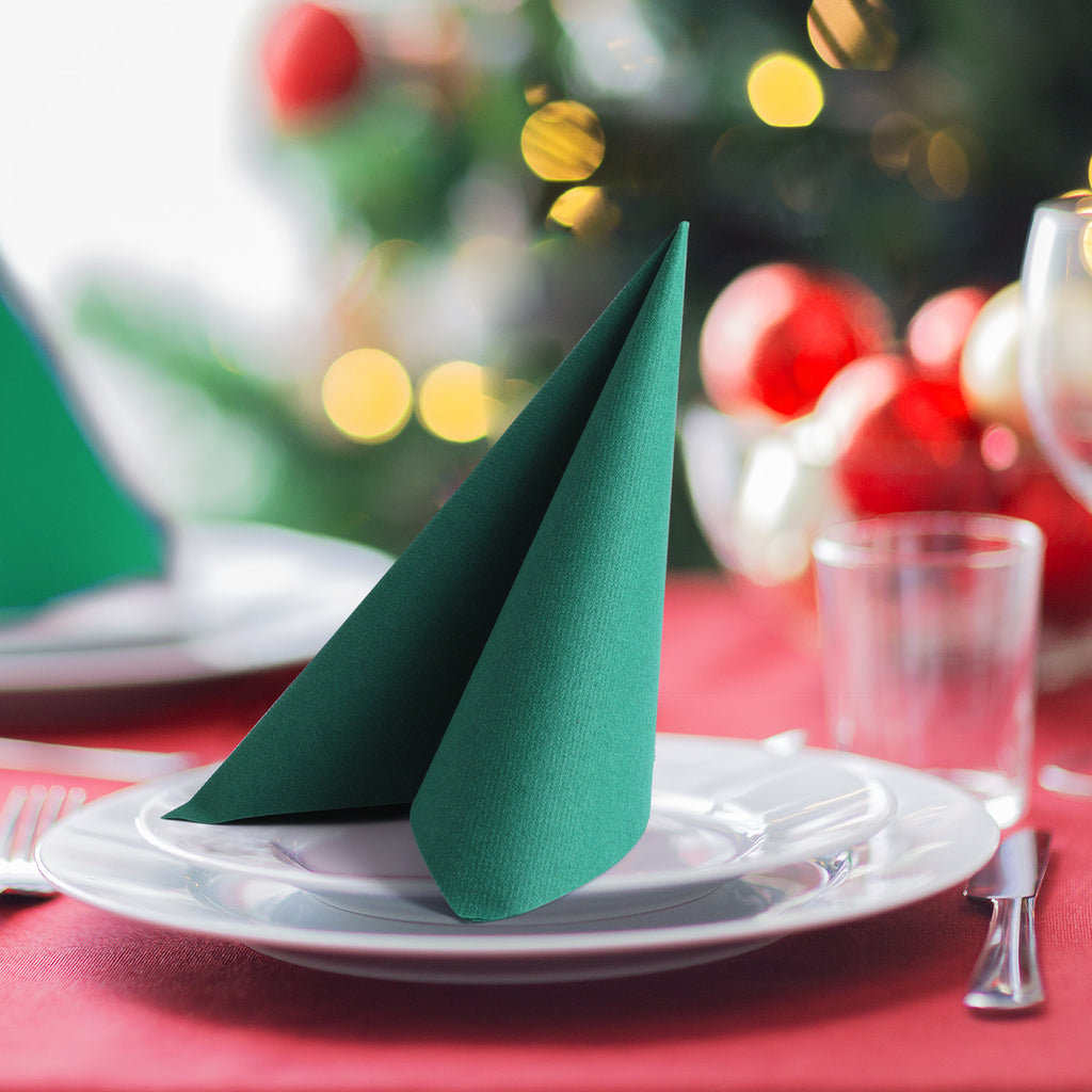 MORGIANA Airlaid Green Napkins Paper Christmas Linen Napkins Disposable Serviettes, 40 x 40cm, Pack of 50