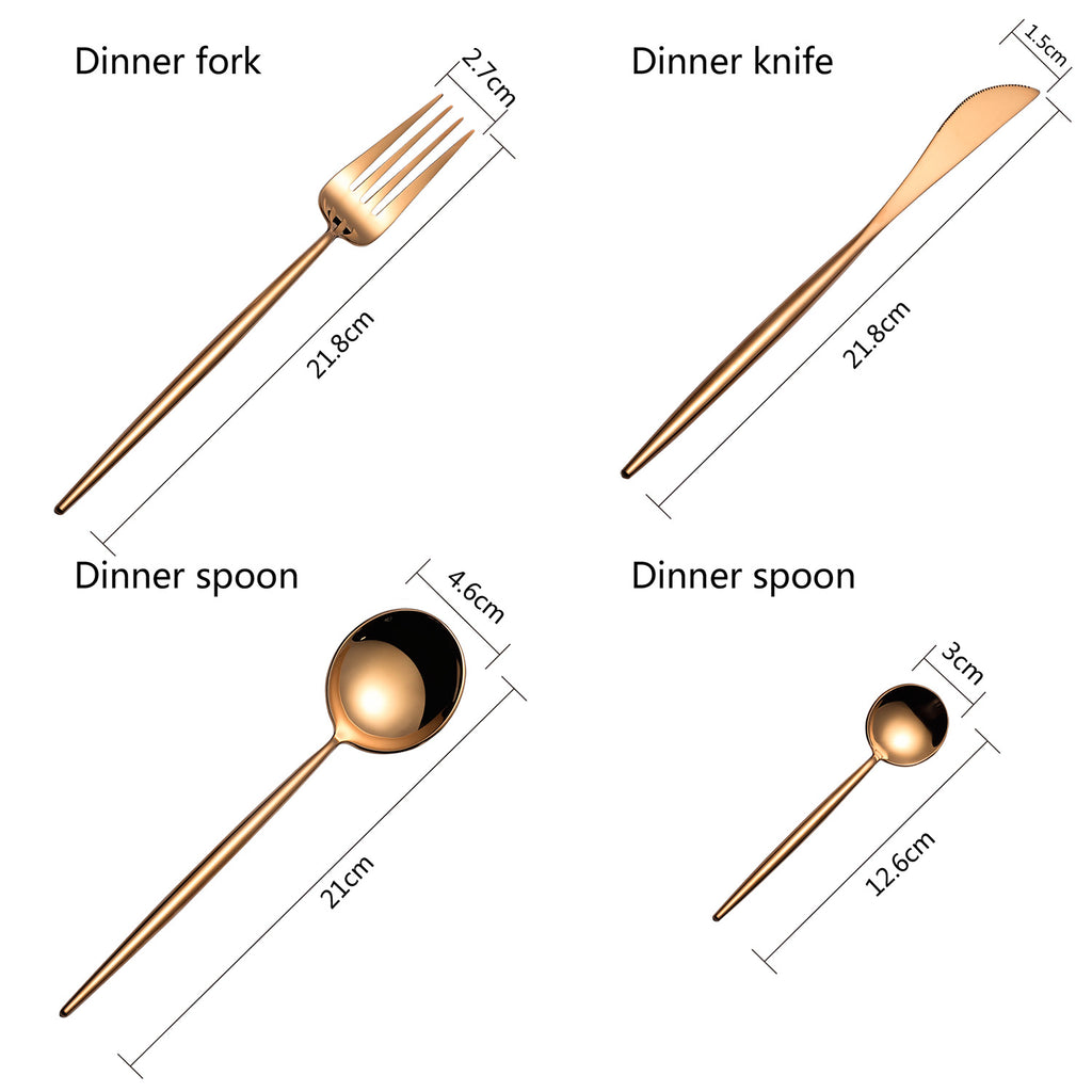 Shiny Rose Gold 8 Pieces Flatware Sets 18/10 Stainless Steel Cutlery Set, Service for 2