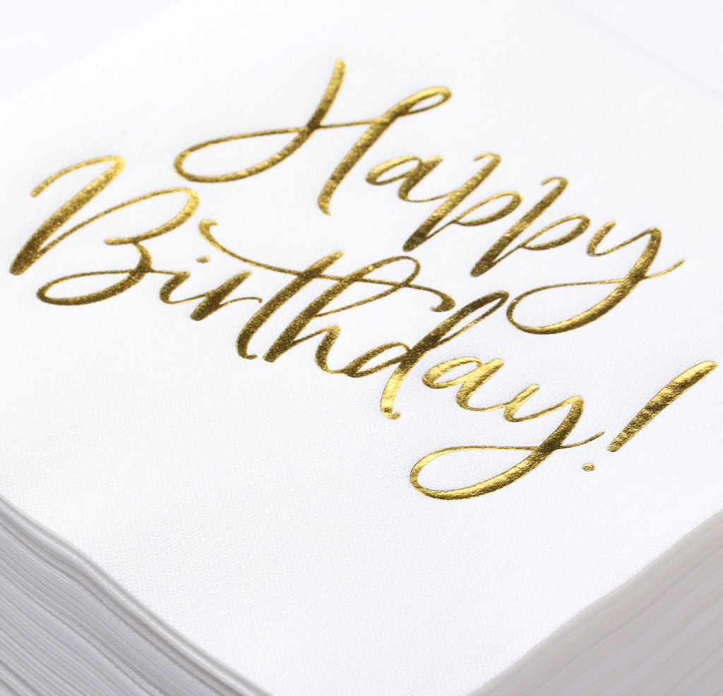 MORGIANA Happy Birthday Napkins Linen Feel Napkins Disposable Birthday Napkin Serviettes, 40 x 40cm, Pack of 50