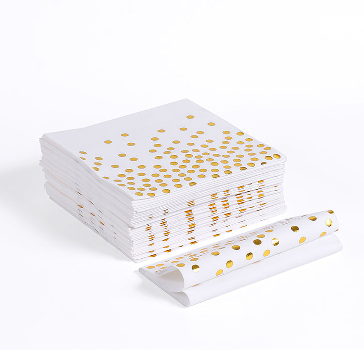 MORGIANA Airlaid Napkins Paper White and Gold, Linen Feel Napkins Disposable Serviettes, Valentine's day napkins40 x 40cm, Pack of 50