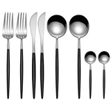 Black and Silver 8 Pieces Flatware Sets Shiny 18/10 Stainless Steel Cutlery Set, Service for 2