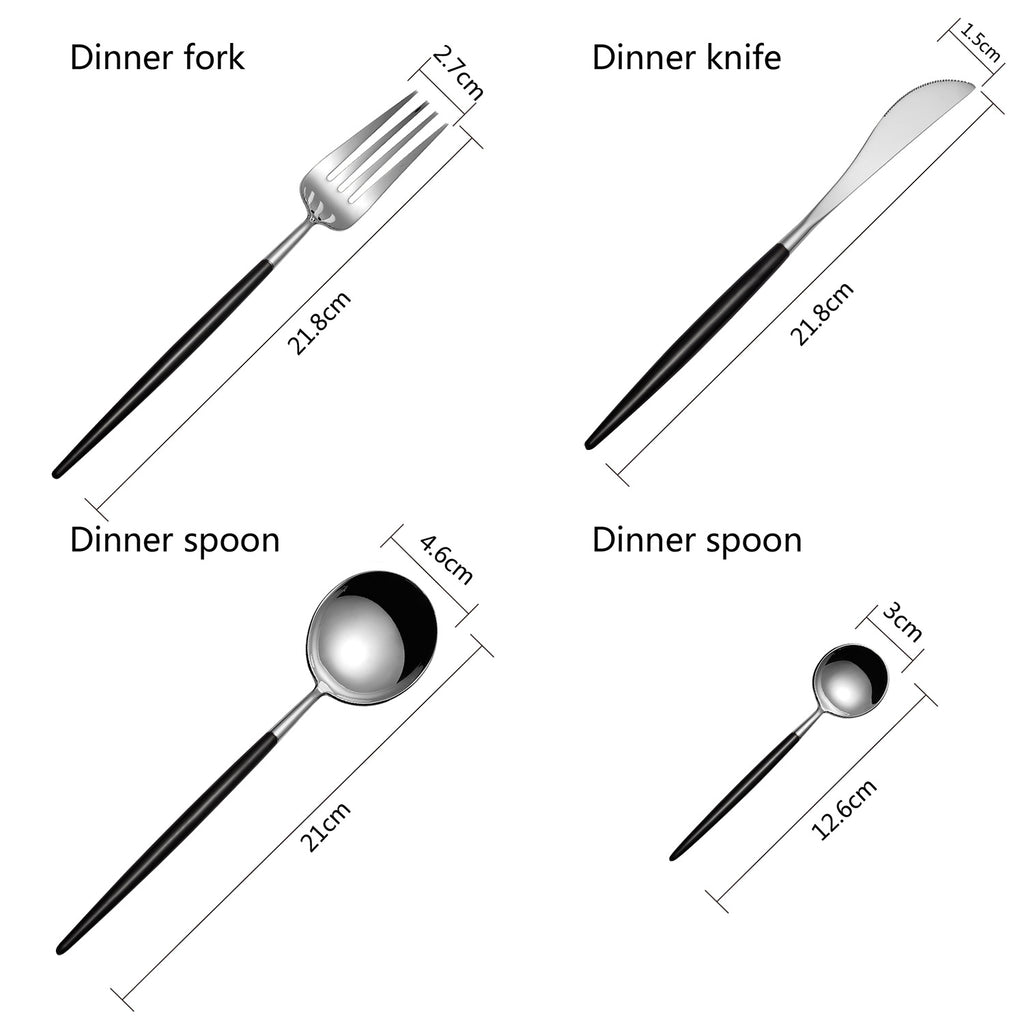 Black and Silver 8 Pieces Flatware Sets Shiny 18/10 Stainless Steel Cutlery Set, Service for 2