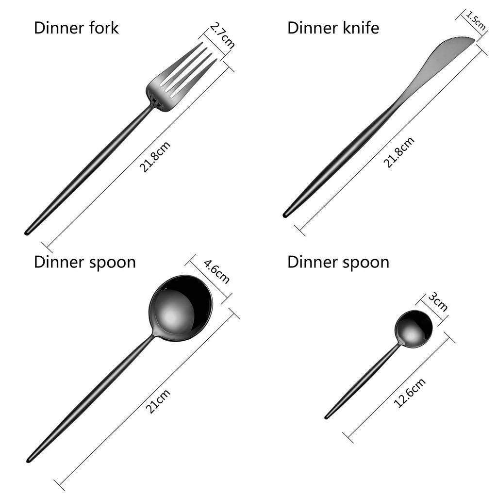 Shiny Pure Black 8 Pieces Flatware Sets 18/10 Stainless Steel Cutlery Set, Service for 2