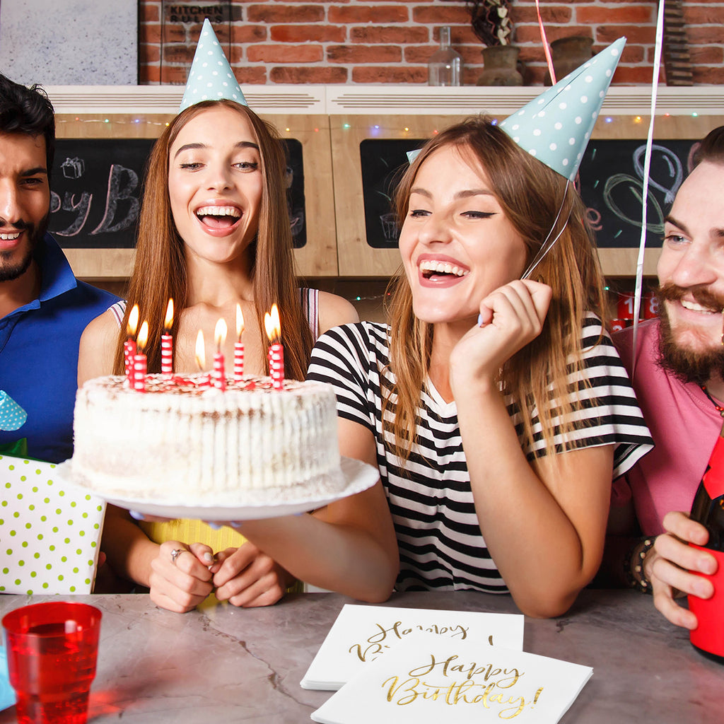 MORGIANA Happy Birthday Napkins Linen Feel Napkins Disposable Birthday Napkin Serviettes, 40 x 40cm, Pack of 50