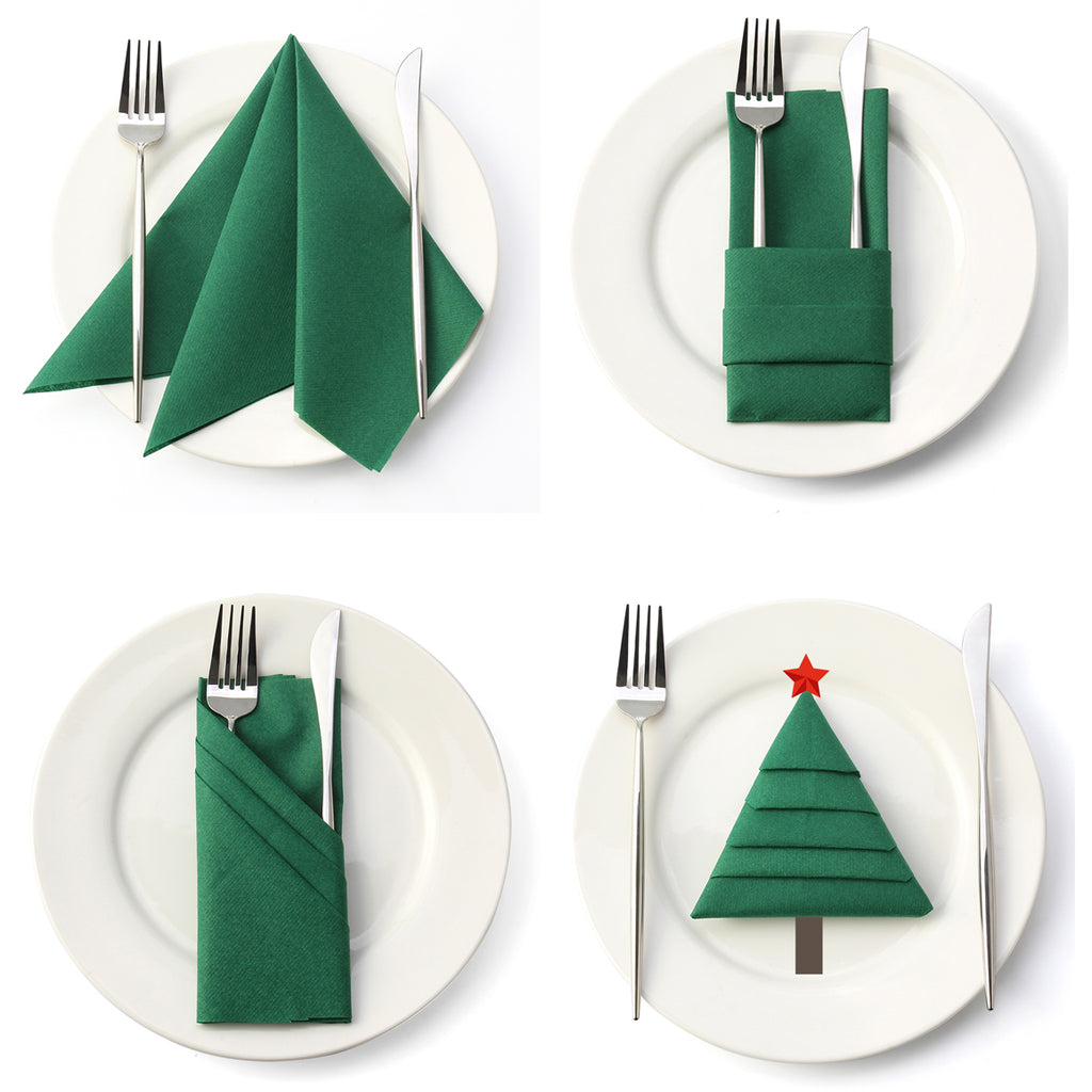 MORGIANA Airlaid Green Napkins Paper Christmas Linen Napkins Disposable Serviettes, 40 x 40cm, Pack of 50
