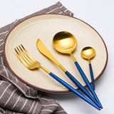 4 Pieces Matt Flatware set 18/11 Stainless Steel Cutlery set Blue and Gold