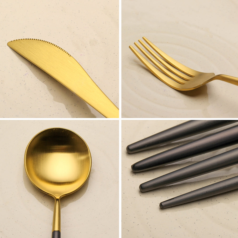 4 Pieces Matt Flatware set 18/11 Stainless Steel Cutlery set Black and Gold