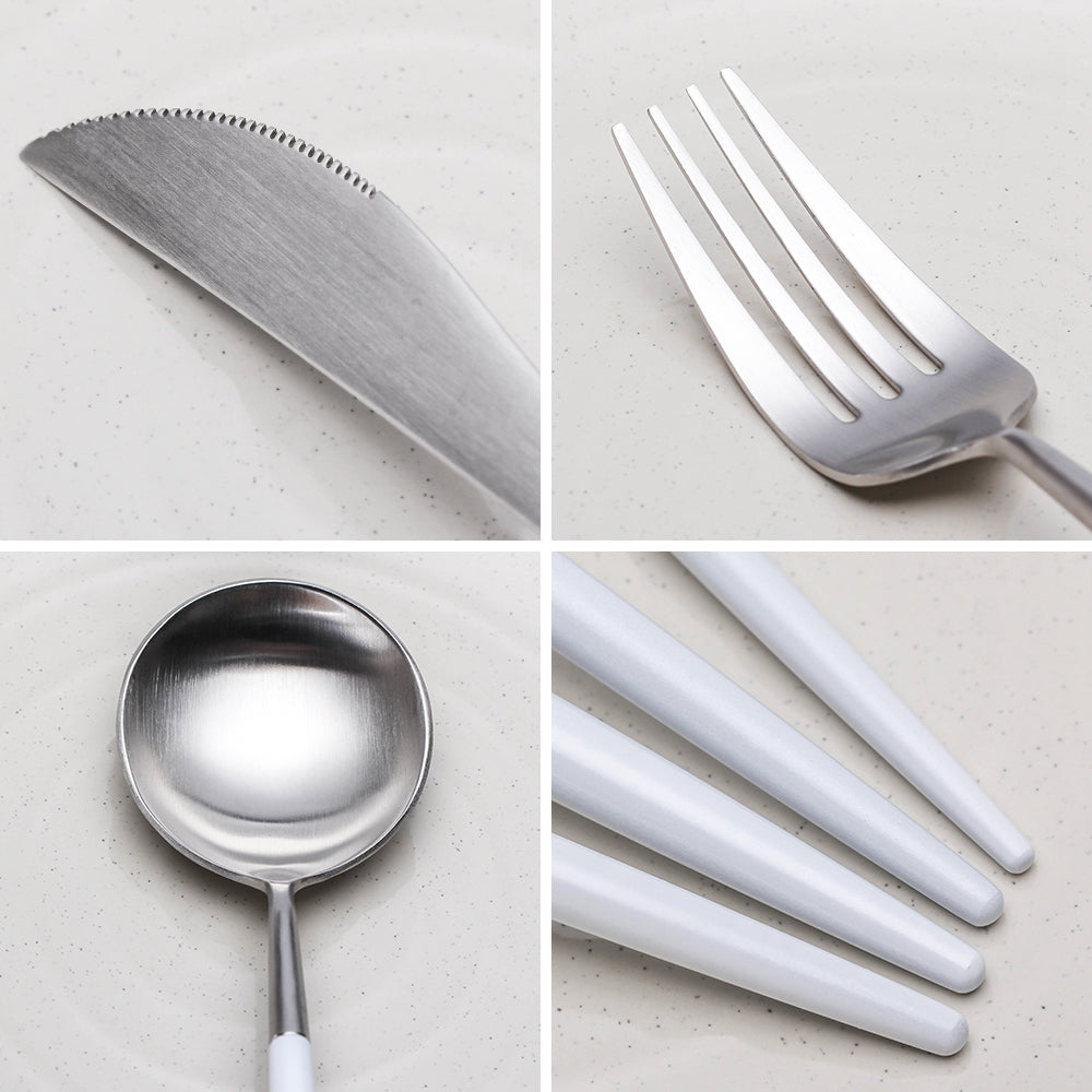 4 Pieces Matt Flatware set 18/11 Stainless Steel Cutlery set White and Silver