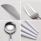 4 Pieces Matt Flatware set 18/11 Stainless Steel Cutlery set White and Silver