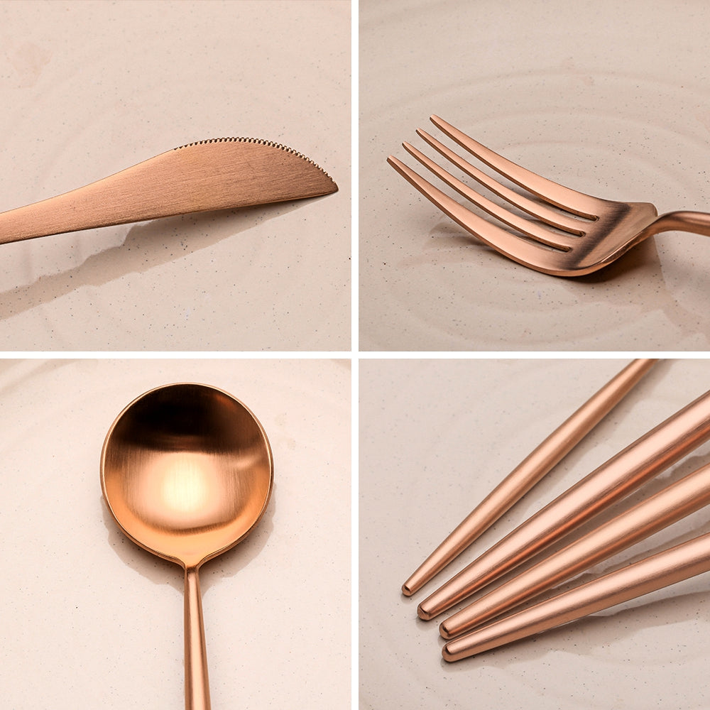 4 Pieces Matt Flatware set 18/11 Stainless Steel Cutlery set Rose Gold